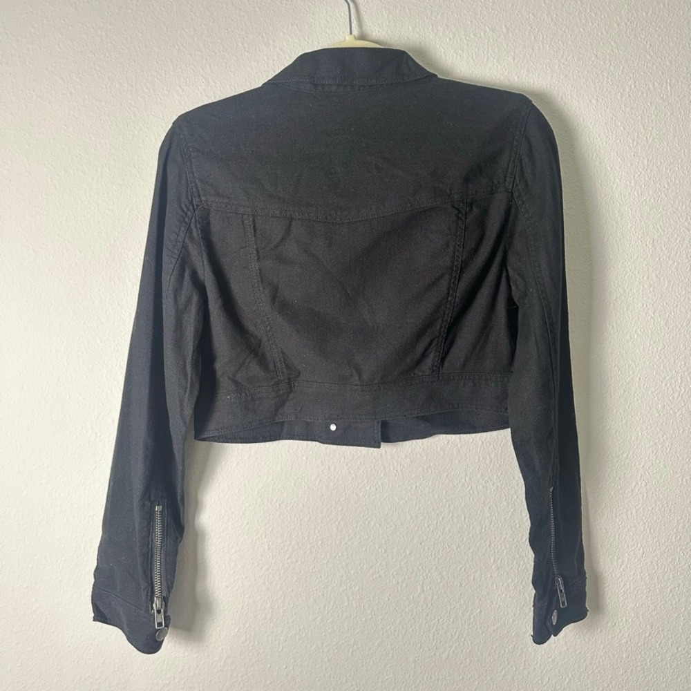 For The Republic Y2K Black Cropped Jacket Linen Cotton Blend Zip Cuff Small NWT - Picture 4 of 8